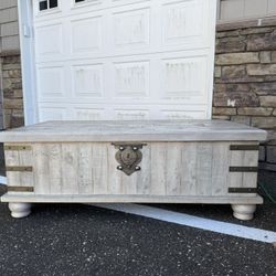 Rustic White Washed Entertainment, Coffee Table With Open Top With Storage And End Table