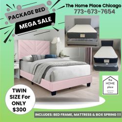Comfy & Elegant Twin Bed Frame 🚨 Includes Mattress & Box Spring for ONLY $299. Ready for Delivery Today 🚛