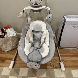Ingenuity InLighten Soothing Swing - Swivel Infant Seat, Soothing Sounds, Lightweight Mesh - Dakota