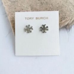 Tory Burch Kira Silver T-Logo Stud Earrings