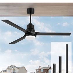 Ceiling Fans with Lights and Remote, Black Outdoor Ceiling Fan with Remote, 52 inch Modern Fan with Reversible DC Motor for Patio Bedroom
