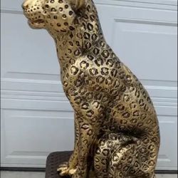 3 Foot Tall, Golden Leopard Statue