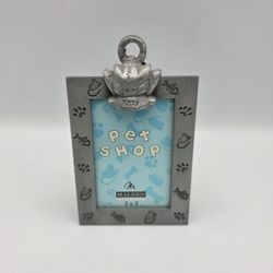 Malden Pet Shop Pewter Metal Picture Frame Kitty Cat  Holds 2” x 3” Photo