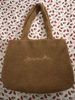 VS pink plush sherpa tote bag