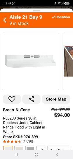 Broan Nutone  30" Ductless Range Hood New (Price Is Firm)
