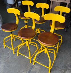 New assembled set of 6 Farmhouse Kitchen Stool, Industrial Counter Stool, Kitchen Deco Round Seat Standard Height Adjustable Swivel Bar Stools with Ba