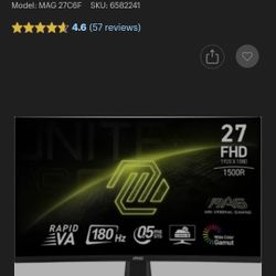 MSI Gaming Monitor- MAG27C6F 27" Curved FHD 180Hz