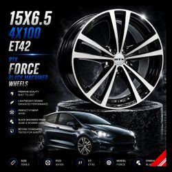 🔥 15x6.5 4x100 RTX Force Black Machined Wheels 🔥