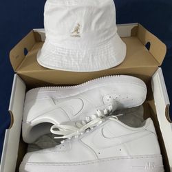 white Air Force 1 low top men's size 11 and Kangol bucket hat (both brand new)
