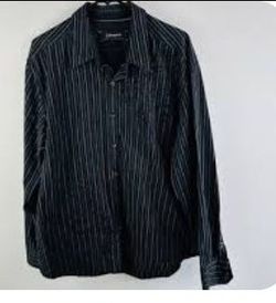 Brand New - Black /charcoal striped long-sleeve button-up shirt