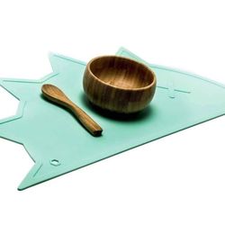NEW! Hedgehog-Dino Silicone Non-slip Placemat for Baby or Toddler, Mint Green, 8.5x6.5, Roll & Go