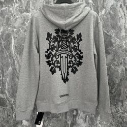 Chrome Dagger Hearts Zip Up Hoodie Grey  Black Logo Jacket Small S Medium M Large L XL Coats 
