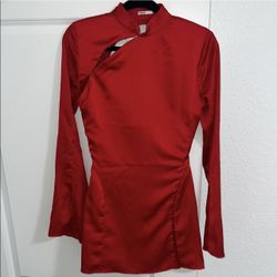 Elegant Red Long Sleeve Corset Dress