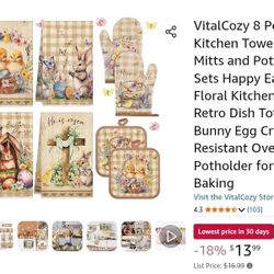 VitalCozy 8 Pc Easter Kitchen Set - Towels, Mitts, Potholders