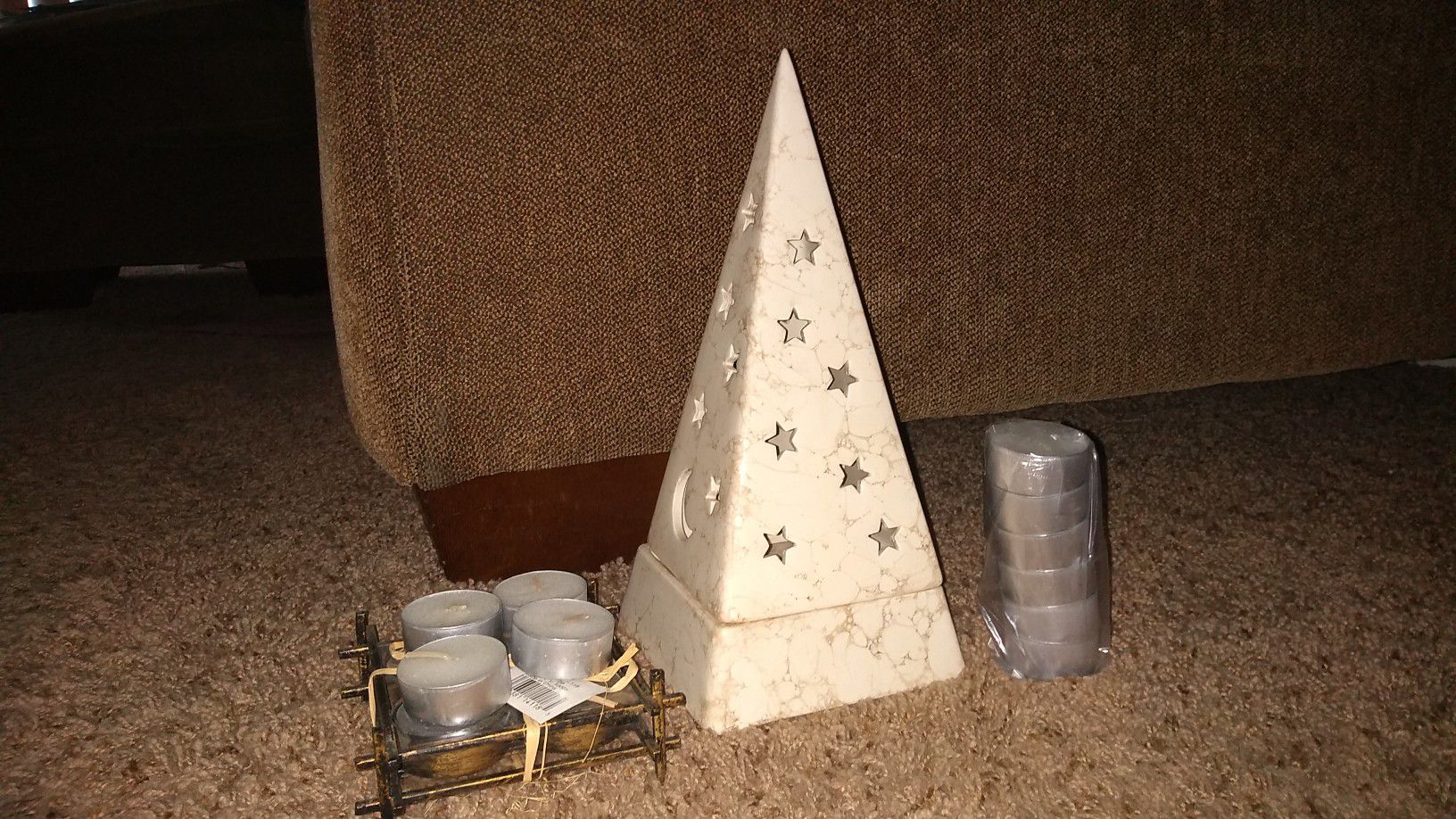 Pyramid Stars/moon tealight candle holder w/ unused tealight candles