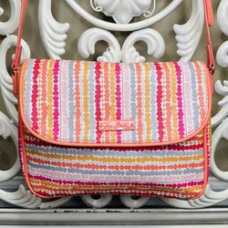 NEW~Vera Bradley~Flap Crossbody Purse~ Confetti Stripe~Pink~Multi~Pebbled PVC.  NEW ~ UNUSED ~ NEW WITHOUT TAGS   10” x 8” adjustable strap  No stains