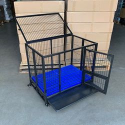(New) $150 Folding 37” Heavy Duty Dog Crate Cage Kennel, 37x25x33 inches
