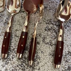 RARE  Mid-Century Rosewood and Bronze Flatware Set-Service for 12 plus 11 serving pieces 