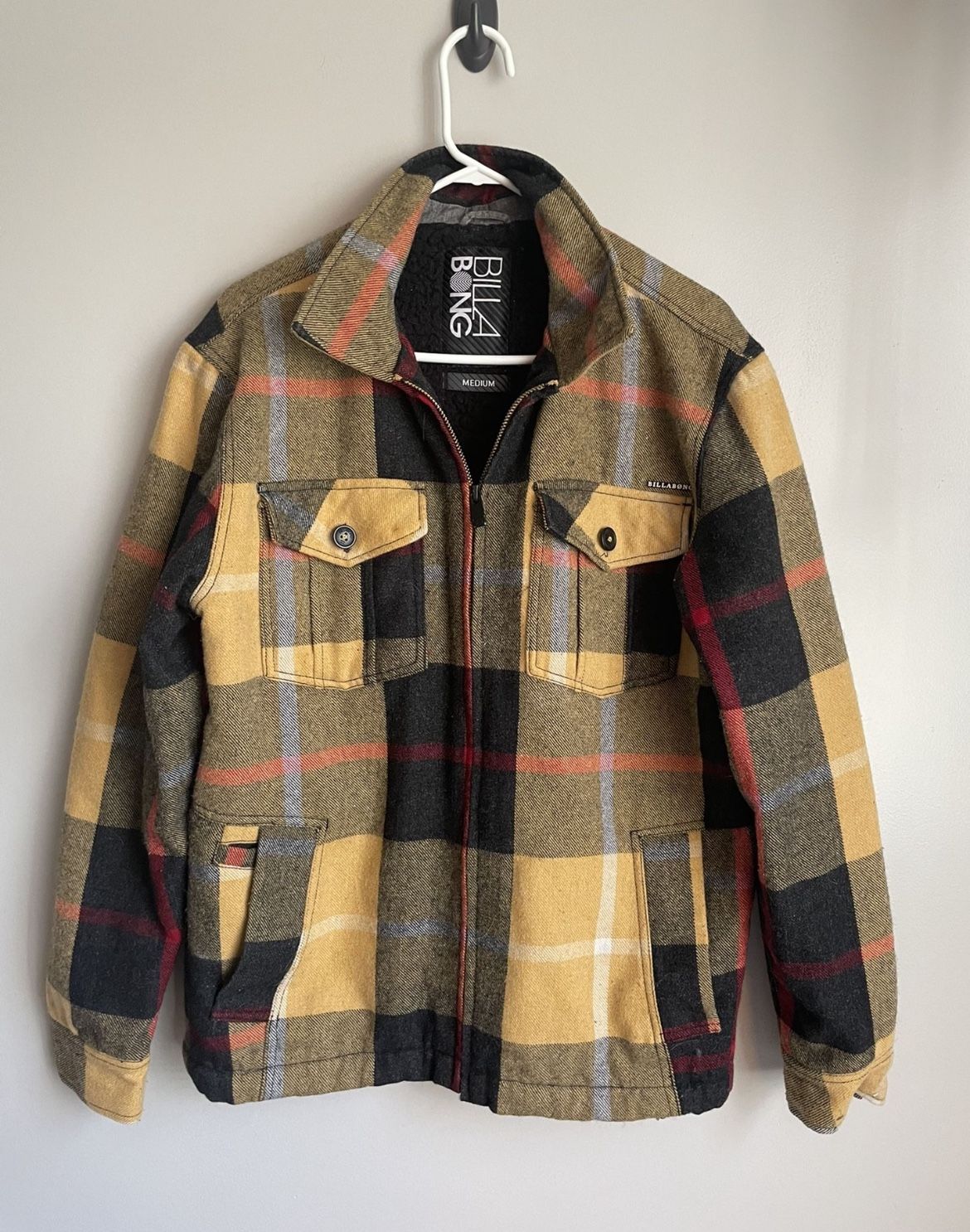 Billabong Men’s Size Medium Barlow Work Plaid Sherpa Jacket Barn Coat