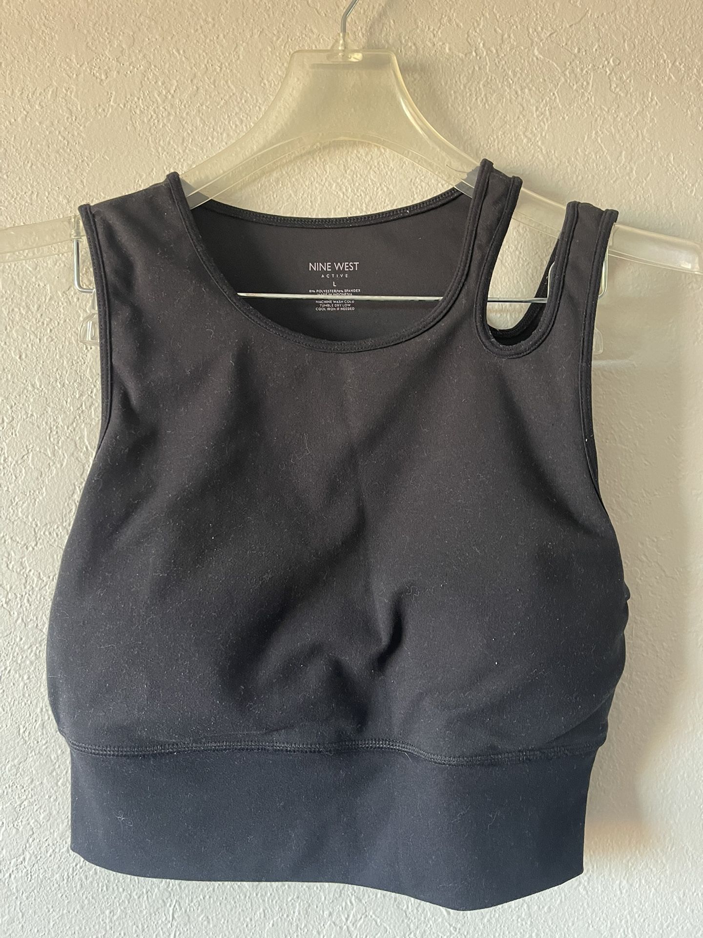 Nine West, Woman’s Black Shoulder Cutout SportsBra Crop Top, Size L