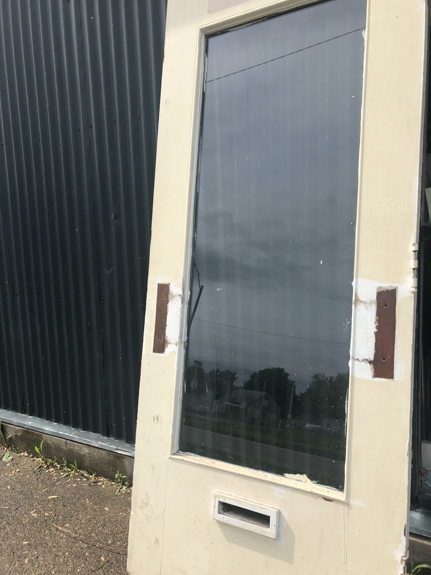 1908 solid oak wood door with plated glass and mail slot 36 x 82