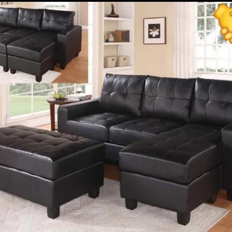 Lyssa Black Bonded Leather Match Sectional Sofa Couch With OTTOMAN Finance and Delivery Available 