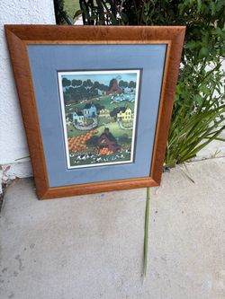 Sylvia Wilson 1996 Artist Proof Hand Signed Folk Art Cows Framed 21x25