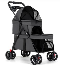 Double Deck Pet Stroller 2-Tier Folding Carrier for Medium Small Dogs & Cats