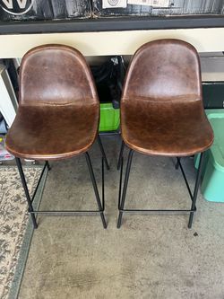 Brown Faux Leather Bar Stools Set of 2