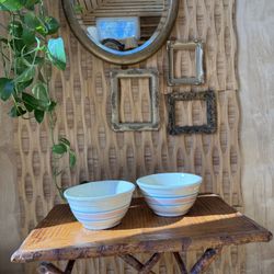 Vintage Stoneware McCoy Mixing bowls 8 Set of 2 Pink Blue Stripe Nesting Farmhouse Cottage Baking 