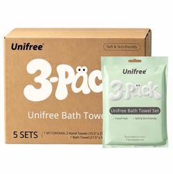 Unifree Disposable Towels Bundle, 1 Bath Towel with 2 Hand Towels, Individually Sealed for Travel, Portable, Lightweight, Personal, Beach towel, Outdo
