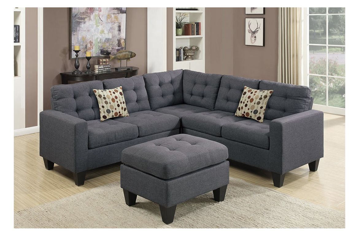Blue Grey Sectional Sofa With Ottoman