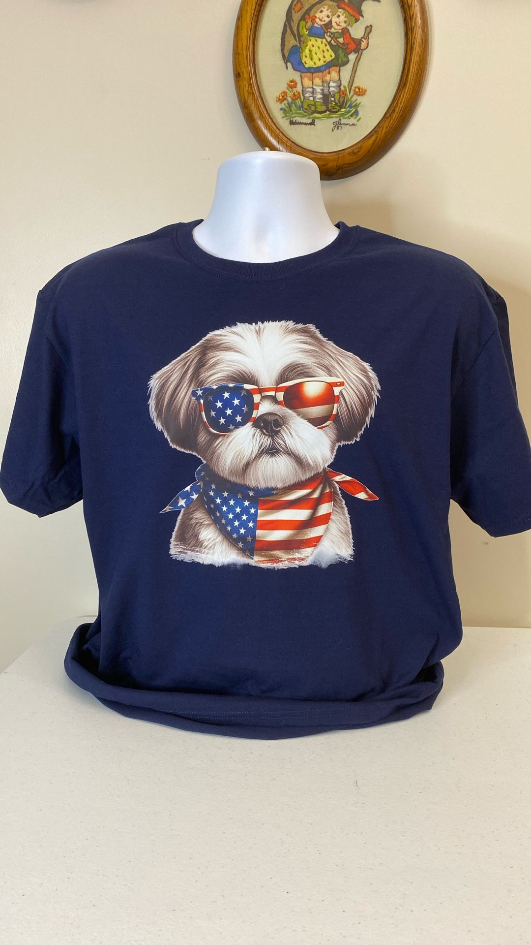 Dog American Flag Design T-Shirt, New,Jerzees 50-50,( Item 357)