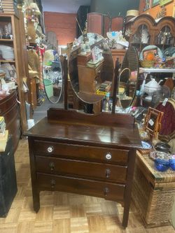English vanity with mirror dresser chest