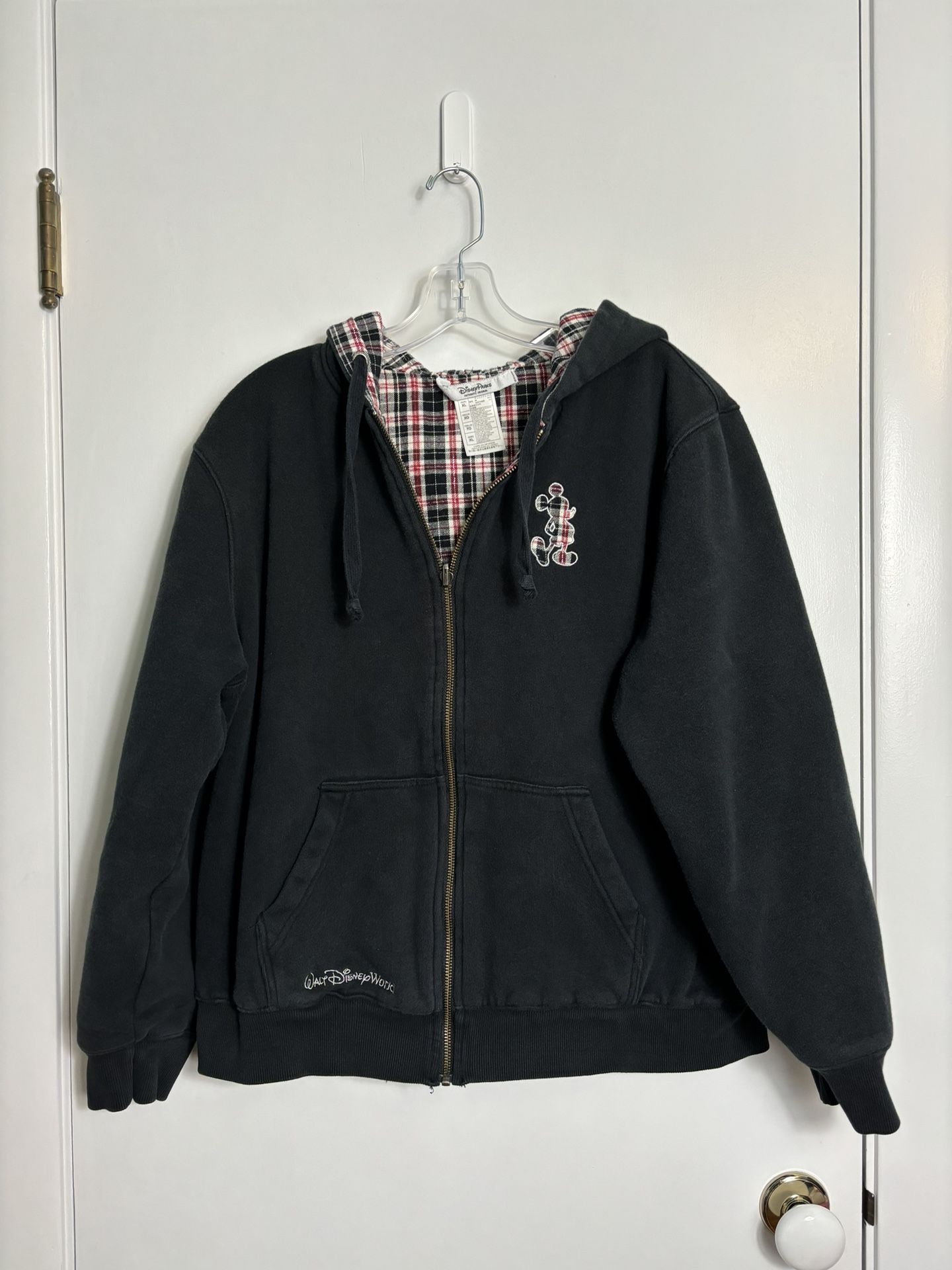 Walt Disney World Reversible Full Zip Hoodie Sweatshirt Women's XL Mickey Plaid