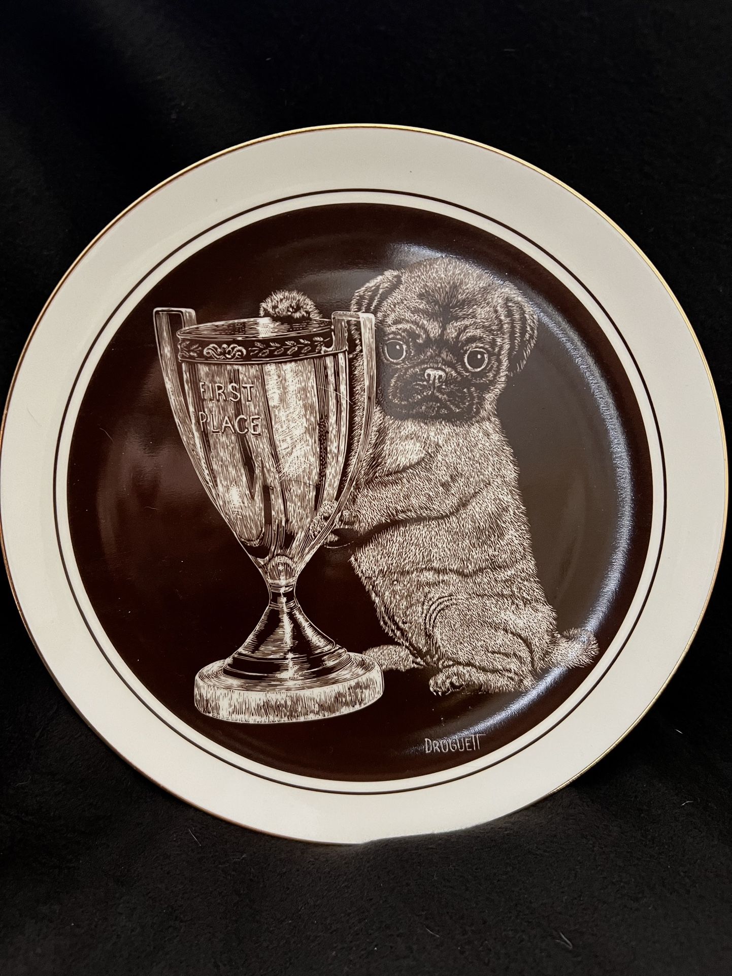 PUG “TOP DOG” Plate #0098 By DROGUETT~Ltd Edit 1981 “PUPPY’S WORLD”