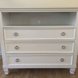 White Dresser, 3 Drawers, 1 Open Shelf, TV Dresser, 