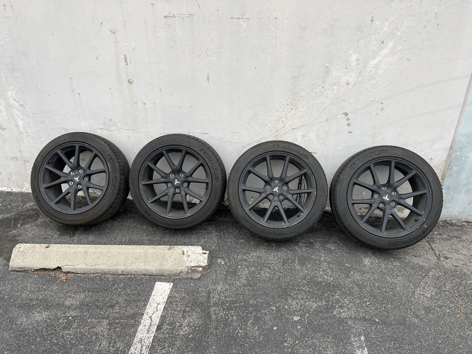 Tesla Model 3 18” Rims And Tire Satin Black