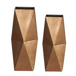 Set of 2 Gold Metal Modern Rectangular Vases