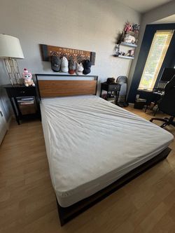 Queen Platform Bed Frame + Mattress + Mattress Protector