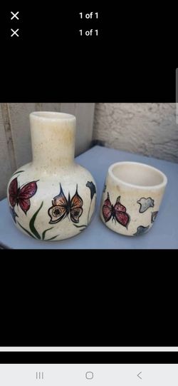 Hand-Painted Ceramic Vase and Cup Set