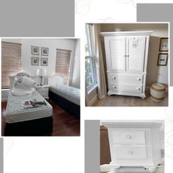 Broyhill White Twin Matress, Boxspring Bedroom Set 