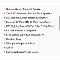 Hummer Bazooka Style Lighted Barrel Bluetooth Speaker (BL3000)