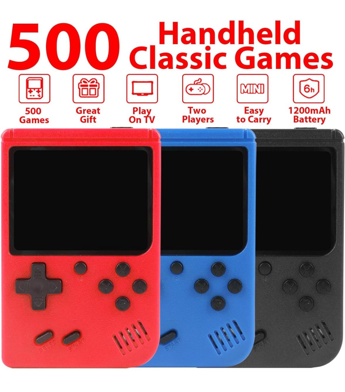 Retro Gaming Console, Handheld Game Console with 500 Classical Games Portable Hand Held Video Game Pocket Console for Kids & Adult Two Players Support