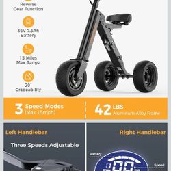 Tomofree 3 Wheel Scooter for Adults, Foldable Mobility Scooter with Seat, Top Speed 15 Mph Electric Scooter for Adults Lightweight Electric Trike with