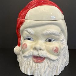 Vintage 1960s Santa Claus Head Ceramic Christmas Cookie Jar Cookies Cracked 12”