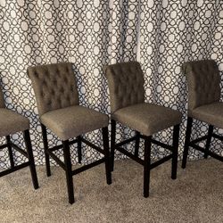 4 Bar Stool Chairs Beige w/ Dark brown frame