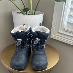 Kids Navy Glitter Snow Boots with Sherpa Lining