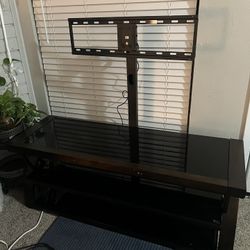 Glass & Wood Tv Stand w/ Shelves