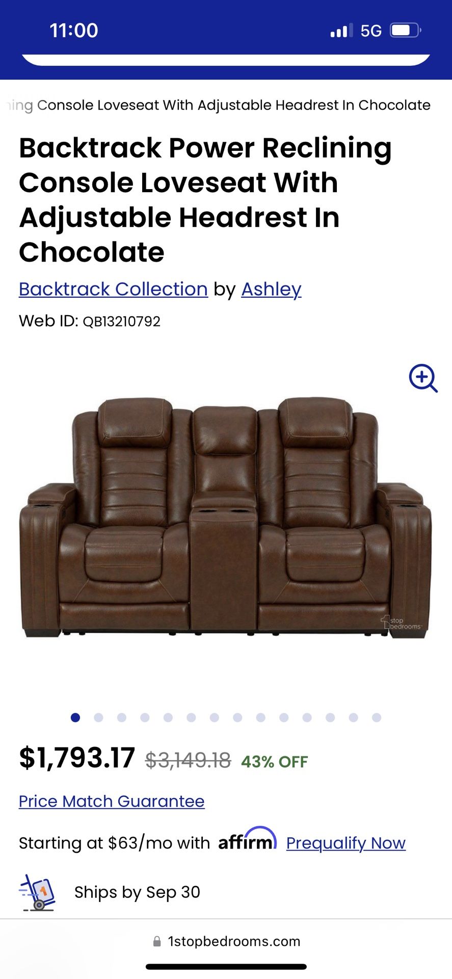 Backtrack Power Reclining Console Loveseat With Adjustable Headrest In Chocolate